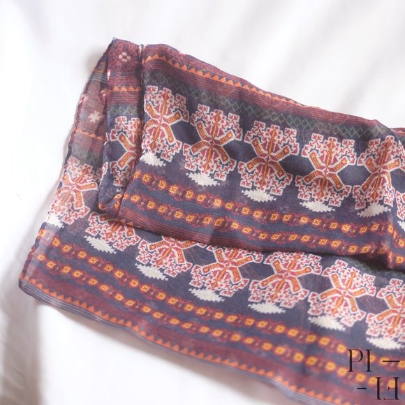 Infinity scarf with pattern burgundy, blue, green - Picture 6 of 6